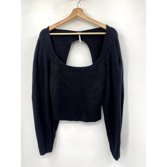Free people black open back ribbed sweater - Picture 2 of 4